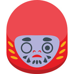 Traditional Japanese Daruma Doll Mascot with Red Body and Distressed Face on Transparent Background Expressing Resilience and Good Fortune