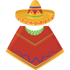 Traditional Mexican Sombrero Hat and Red Poncho Outfit for Fiesta Celebration