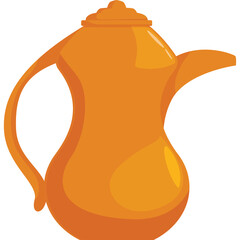 Traditional Orange Coffee Pot With Handle And Spout Detailed Illustration On Transparent Background