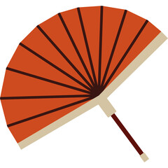 Traditional Orange Folding Fan With Dark Brown Handle And Black Accents Open And Ready For Use On A Transparent Background