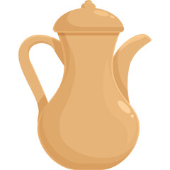 Traditional Brown Ceramic Coffee Pot with Handle and Spout Isolated on White Background