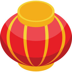 Traditional Chinese Lantern In Red And Yellow Colors With Golden Stripes Detailed Graphic Design