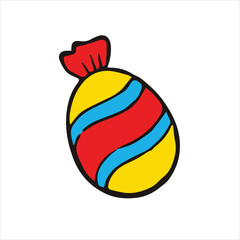 Colorful Wrapped Candy Vector Illustration – Cute Oval Sweet in Red, Blue, and Yellow