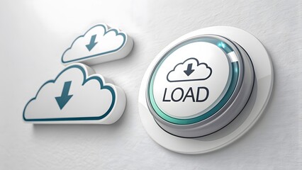 Fototapeta premium Cloud storage button with download icons on a textured wall