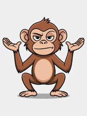 Obraz premium A stylized cartoon monkey, with a sarcastic, unprepared face, one eyebrow raised, a slight smile, raising both arms up in a 