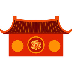 Traditional Asian Building Facade With Red Walls Orange Roof And Decorative Elements On Transparent Background