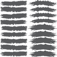 Black and white vector grunge textures, paint brush strokes, and dirty, rough frame border elements for artistic design illustration