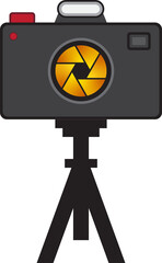 Obraz premium Camera with Tripod Illustration, Golden Aperture Lens