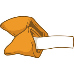 Golden Brown Fortune Cookie with Blank Message Inserted on White Background