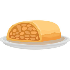 Golden Brown Apple Strudel Pastry Filled With Cooked Apple Slices Served on a White Plate Isolated on Transparent Background