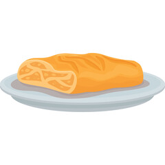 Golden Brown Apple Strudel Pastry on a Light Blue Plate with Transparent Background