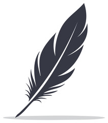 Fototapeta premium Isolated illustration of a single dark quill pen with feathers, writer symbol and drawing element.
