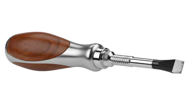 Closeup of a stubby screwdriver with a wooden handle isolated on transparent background - Powered by Adobe