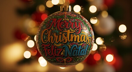 Christmas ornament with merry christmas and feliz natal text decoration
