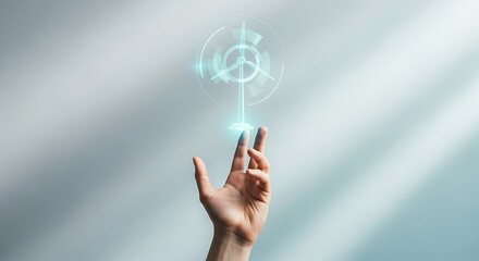 Hand Reaching for Digital Key, Unlocking Future Technology and Security.