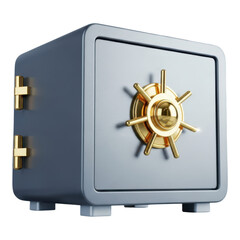 Safe box with golden lock isolated on transparent background for security