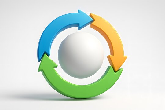 3D Circular Flow Infographic with Arrows &mdash; Workflow and Business Cycle Visualization