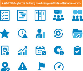 A set of 20 flat-style icons ...