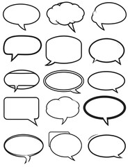 Obraz premium Collection of various speech bubbles, outlined in black on white
