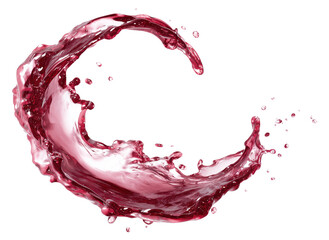 Red wine splash creating circular wave motion pattern, isolated on transparent background