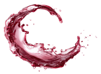 Red wine splash creating circular wave motion pattern, isolated on transparent background