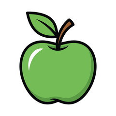 Fresh green apple with leaf and stem illustration