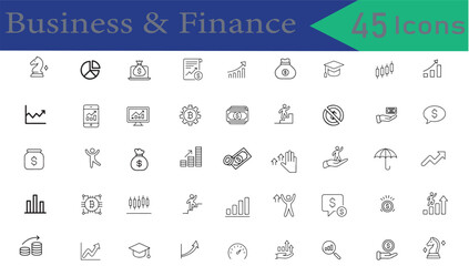 45 Minimal Finance Outline Icons for Web, App UI, Dashboard, and Presentation