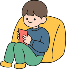 A boy who relaxes while looking at her smartphone