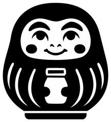 Japanese Daruma doll vector icon simple black and white illustration for good luck wishes and motivation in Japan