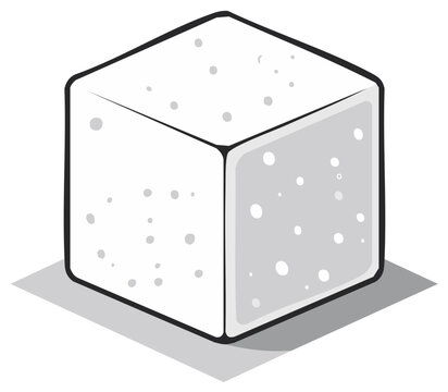 Cartoon Illustration of a Single Sugar Cube with Holes on White with Shadow