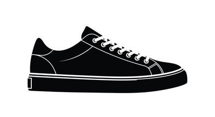 A simple black and white illustration of a classic athletic shoe