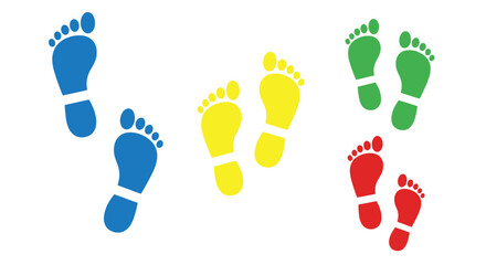 Colorful footprints in blue yellow green and red are displayed