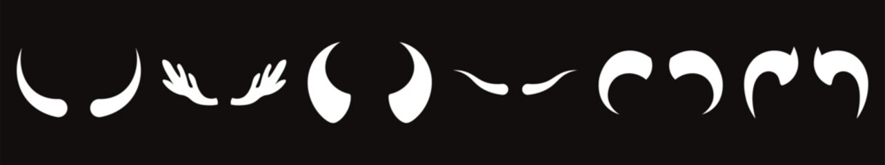 Obraz premium Collection of White Horn and Antler Silhouettes on Black Background