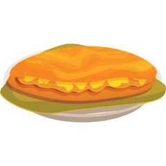 Golden Brown Savory Pastry Filled With Yellow Ingredients on a White Plate with Green Leaf Base Isolated on Transparent Background