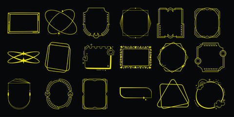 Collection of Yellow Geometric and Decorative Frames on Black Background