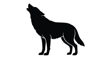 Silhouette of a howling wolf standing in a simple black and white design