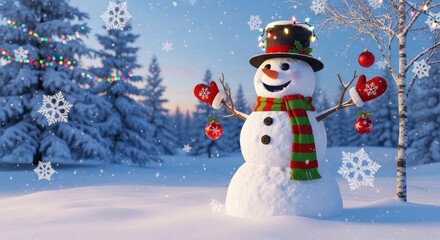 Obraz premium Festive Snowman in Winter Wonderland - A Christmas Celebration.