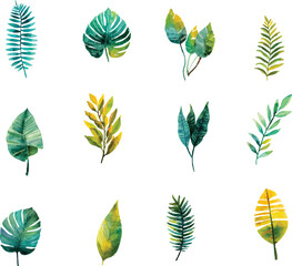 watercolor set of autumn leaves