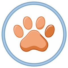 Rounded paw print icon inside a circle illustration. Animal care logo.