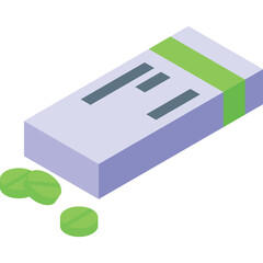 Medical Pill Box With Green Tablets Isolated on Transparent Background For Healthcare And Pharmaceutical Concepts