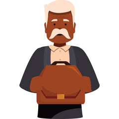 Obraz premium Mature Dark Skinned Man with White Mop of Hair and Mustache Holds Brown Briefcase Ready for Business Meeting