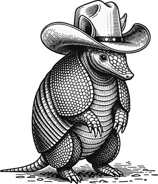 Cute armadillo in a cowboy hat illustration of a cowboy hat