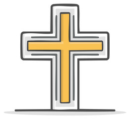 Obraz premium Stylized illustration of a yellow cross with white and gray outlining on a flat plain