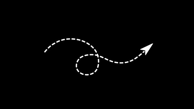 Simple dotted arrow animation loop on transparent background for video editing, motion templates, and explainer video overlays.
