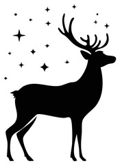 Elegant stag silhouette with majestic antlers surrounded by twinkling star shapes for festive design