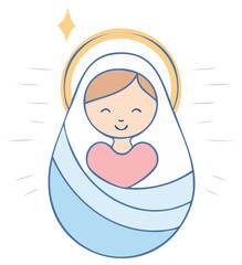 Obraz premium Infant icon illustration with star and blue blanket, conveying religious themes of birth, joy, and spirituality in vector art style