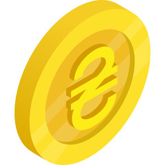 Golden Coin With Ukrainian Hryvnia Symbol In Isometric 3D Style And Transparent Background