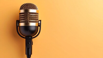 Elegant golden and black microphone casting vocals on a warm background