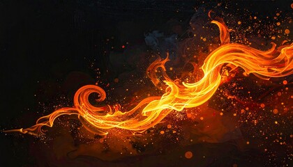 Fiery Abstract Design - Dynamic Flame Art on Dark Background.