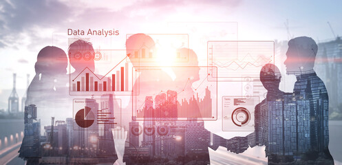 Business data analysis dashboard showing charts, statistics, and performance metrics for...